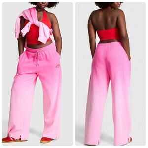 PINK Victoria’s Secret Pink Sweatpants Wide Leg Cropped Lounge Pants Neon Pink S
